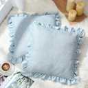 Set of 2 Light Blue Ruffle Throw Pillows with Inserts Decorative Linen Zippered Pillows 18 x 18 Inch Include Detachable Pillowcase and Non Woven Fabric Inserts for Cushion Bed Couch Sofa