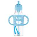 Dr. Brown's Milestones Narrow Sippy Straw Bottle, Spill-Proof with 100% Silicone Handles and Weighted Straw, 8 oz/250 mL, Blue, 6m+