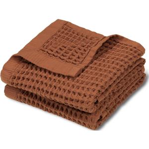 DEMMEX Organic Cotton Waffle Turkish Hand Towels for Bathroom & Kitchen, Large 20x30 in, 100% Oeko-TEX Certified Ultra Soft Turkish Cotton, Lightweight Quick Dry Waffle Weave, Set 2 (Terracotta)