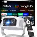 PhiloentGoogle TV IncludedSmart Mini Projector, Ultra Short Throw for Big Screen in Small Room, Auto Keystone Portable Proyector with WiFi Bluetooth, Support 4K Movie Home Theater Bedroom Outdoor