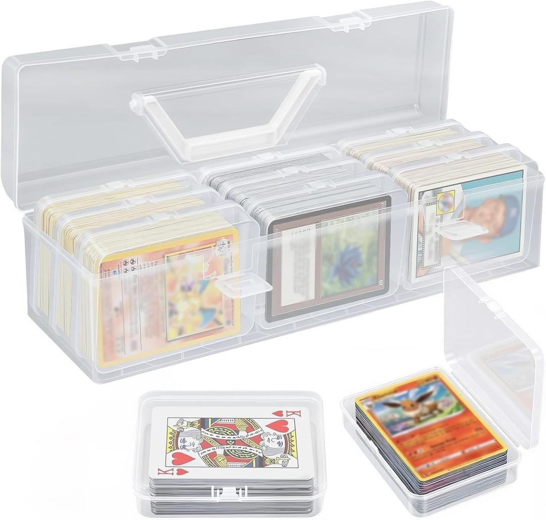 Trading Card Storage Box with 9 Individual Card Cases, Large Capacity Card Game Organizer for Top Loaders, MTG, Pokemon, Board Game & Playing Cards, Clear Plastic Card Storage Case with Insert Boxes
