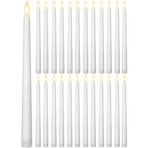 24 Pcs Flameless Taper, LED Faux Wax Candle Lights LED Candles Battery Operated Candles Flickering Taper for Birthday Christmas Wedding Party (White, Basic)