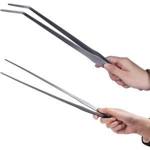 Extra Long Handle Aquarium Tweezers Serving Tongs Feed clamp,2 Pack Stainless Steel Straight and Curved Tweezers Set for Fish Tank Plants Reptile Feeding Tongs15 Inchs