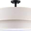 4 Light Semi Flush Mount Close to Ceiling Light Fixture,Linen Fabric Shade Black Finish 20 inch for Bedroom,Living Room,Dining Room Hallway