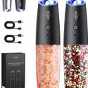 Sangcon Gravity Electric Salt and Pepper Grinder Set Shakers - UPGRADED RECHARGEABLE 9OZ XL Capacity USB-C No Battery Needed - LED Light One Hand Operation, Adjustable Coarseness Automatic Mill Set