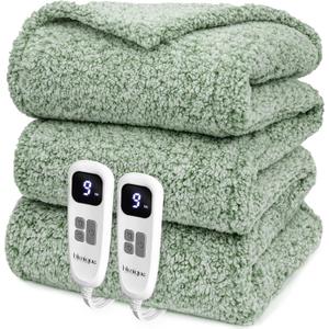Heated Blanket Electric Blanket Queen - Fast Heating Blanket Throw Dual Control Double Sided Sherpa with 6 Heating Levels & 1-10 Hours Auto Off, Mashine Washable, 84 x 90 Inches, Sage