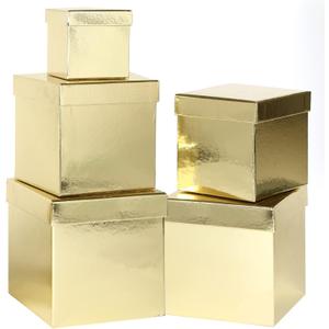 UNIQOOO 5PCS Metallic Gold Nesting Gift Boxes Set, Square Cardboard Storage Organizer Keepsake Box with Lid Durable Reusable, for Gift Wrapping Holiday Presents Christmas Birthday, Assorted Size
