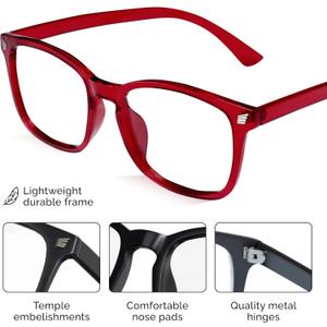 livho High Tech Blue Light Glasses - Advanced Blue Light Blocking Computer Glasses - Screen Fatigue & UV Protection, Red