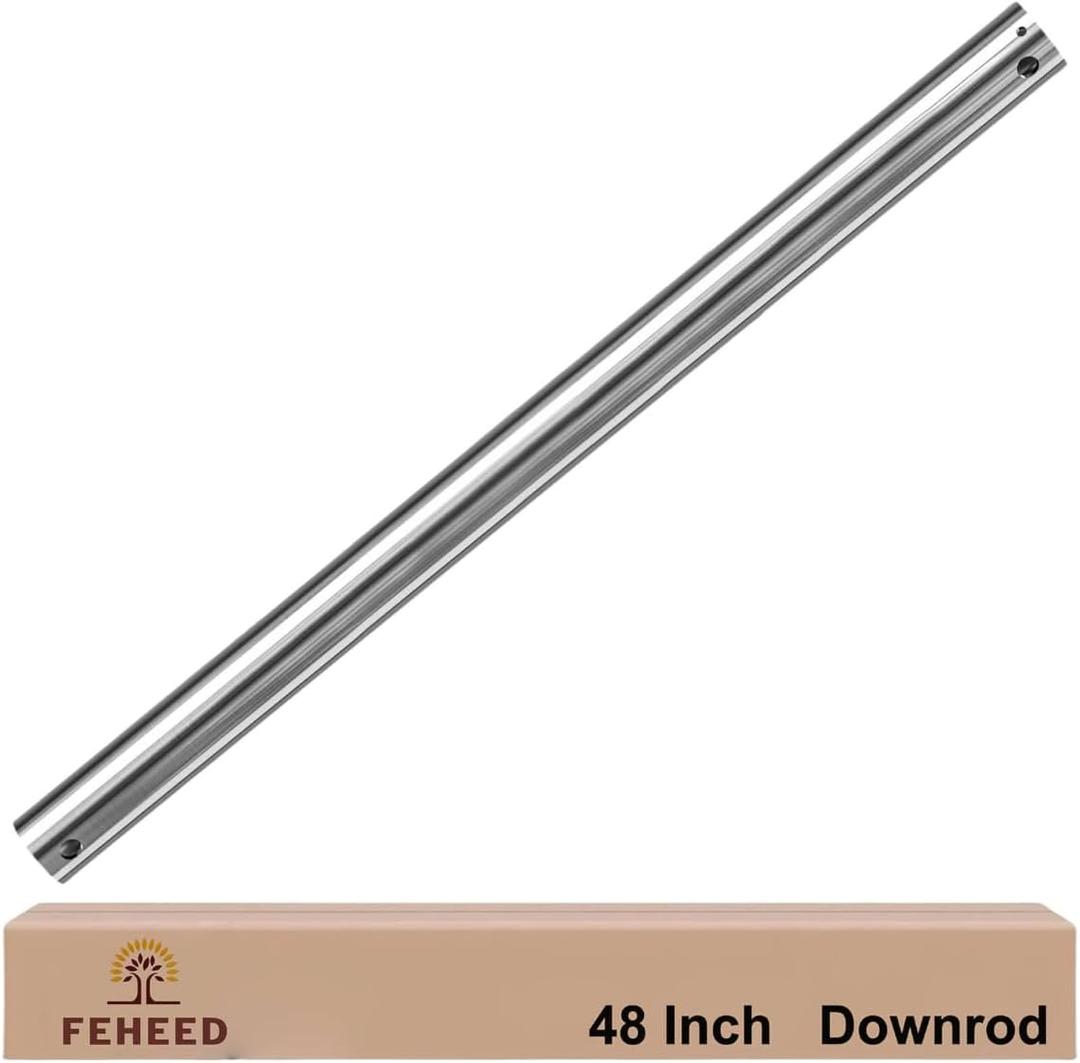 48 Inch Ceiling Fan Downrod, 4 FT Nickel Unthreaded Fan Downrod
1 Inch OD 1.5MM Thick Solid Steel, Precision Holes for Easy Install, Rust‑Resistant, Universal Ceiling Fan Extension Rod