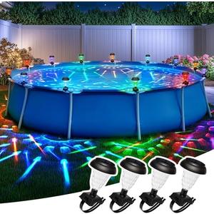 SUNCKET Solar Powered Pool Lights, Auto-ON/Off Floating Lights for Above Ground Framed Pools, Waterproof RGB Color Changing Light, Backyard Decor Accessories 4 Pack (Missing One Peg)