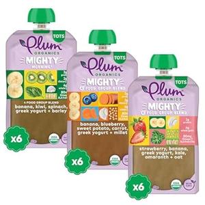Plum Organics - 12+ Months Organic Baby Food Variety Pack - 3 Flavors - Non-GMO - Fruit & Veggie Blends On-The-Go Pouches For Baby And Toddler Meals - Quality Tested Ingredients - 4 Oz (Pack Of 18) BB: 11/22/2026