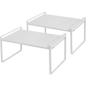 Nxconsu 2Pack Cabinet Shelves Stackable Shelf Organizer Rack Riser for Kitchen Cabinet Pantry Cupboard Counter Countertop Home Organization Storage Space Saver Heavy Duty Metal Nonslip White Wide Tall (12D * 16.1W * 9.5H)