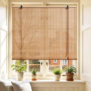 Bamboo Blinds 32x48 inch Bamboo Roman Shades for Indoor Windows Outdoor Patio,Light Filtering Sunshade Roll Up Window Shades,Easy to Install