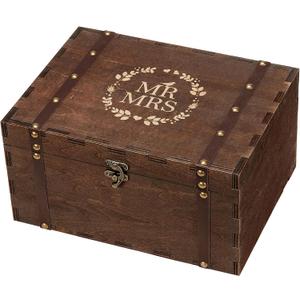 AW BRIDAL Large Mr and Mrs Wedding Keepsake Box with Lids, Engraved Wooden Storage and Decorative Box, Bridal Shower Gifts for Bride Bachelorette, Engagement Gift for Couples Newly Engaged