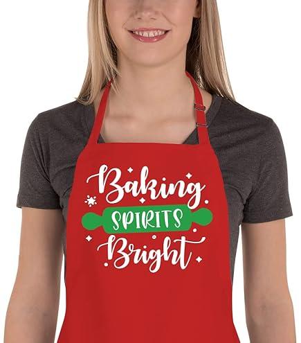 Uiycolk Christmas Aprons for Women with Pockets, Cookie Baking Apron for Chef Kitchen Cooking, Cute Holiday Gifts for Baker Sister Wife Mom, Xmas Decorations for Party Family