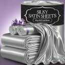 DECOLURE Satin Bed Sheets - 4 Piece Luxury Silky Queen Size Bedding Set - Softer Than Silk, Wrinkle-Free with 15 Deep Pocket Fitted Sheet, Perfect for Hair & Skin, Gifts for Women (Grey)