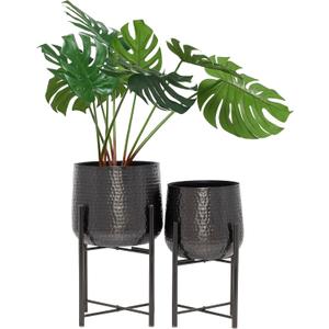 CosmoLiving by Cosmopolitan Metal Indoor Outdoor Planter Large Planter Pot with Removable Stand, Set of 2 Planters 19", 17"H, Black