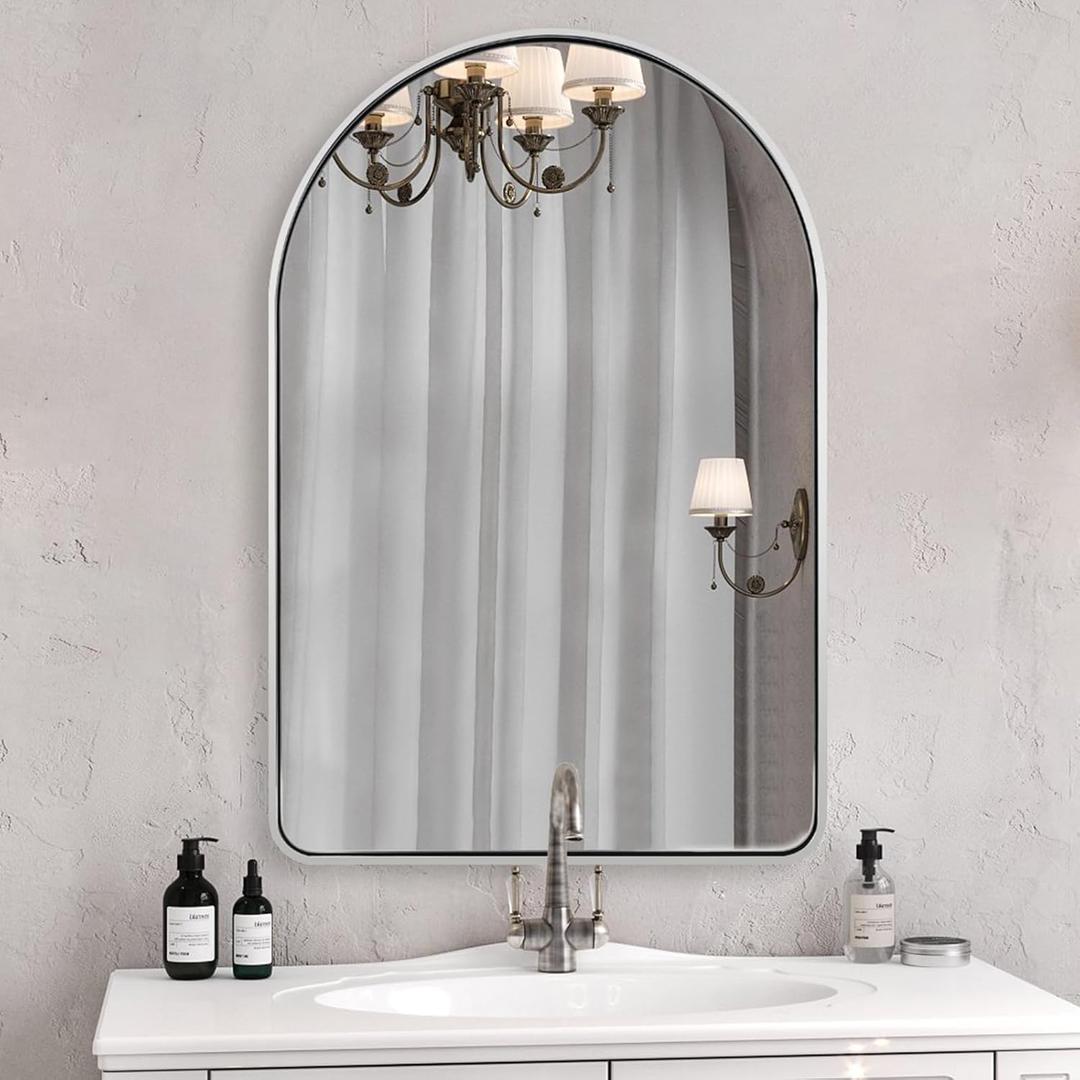 ANDY STAR Chrome Arched Mirror, 20x30’’ Arch Bathroom Mirror Over Sinks, SUS304-Anti-Rust, Tube Metal Frame, Wall-Mounted Vertical 1’’ Deep for Home Remodel