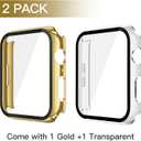 Misxi 2 Pack Tempered Glass Case Compatible for Apple Watch SE 3 (2025) SE 2 SE Series 6 Series 5 Series 4 44mm, Hard PC Screen Protector Overall Protection Cover for iWatch, 1 Gold + 1 Transparent