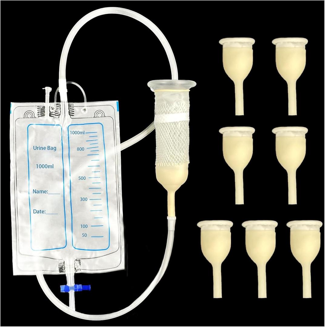 External Catheters Condom for Men, 7pcs External Urinary Catheter for Incontinence Male,Home Use, Self-Sealing, 1000ml Leg Bag & 2000ml Urine Bag, Leak-Proof Urine Drainage System 30MM
