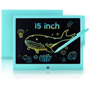 LCD Writing Tablet for Kids, 15 Inch Colorful Electronic Doodle Board, Educational Learning Kids Drawing Tablet Toys, Christmas Birthday Gift for 3 4 5 6 7 8 9 Year Old Girls Boy (Blue)