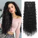 LONAI 4PC Clip in Hair Extensions, 100 Pure Protein Silk Curly Hair Extension for Women, 26 Inch Long Soft Natural Hair Extensions-Black Brown
