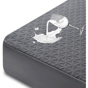 Premium Waterproof Mattress Protector Queen Size, Breathable Bed Cover 3D Air Fabric Cooling Mattress Pad Cover Smooth Soft Noiseless Washable, 8''-21'' Deep Pocket (Gray) (Grey)
