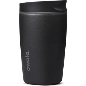 Owala SmoothSip Slider Ceramic-Lined Insulated Stainless Steel Coffee Tumbler, No Metallic Taste Reusable Travel Mug, Hot Iced Coffee Cup, BPA Free 12 oz, Very, Very Dark
