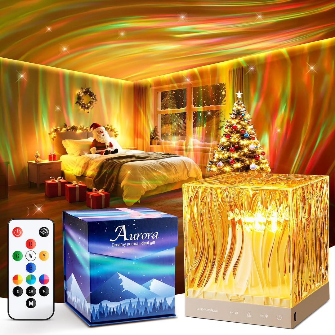 Crystal Lamp for Bedroom, 15 White Noise Machine Room Lights for Bedroom, Bluetooth Music Night Light Projector, RGB Aurora Ocean Light Projector, Remote Dimmable Crystal Table Lamp,Teen Girls Gifts (Purple)