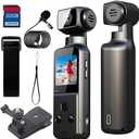 4K Pocket Body Camera with Audio & Video Recording, 270° Rotating Len, EIS Stabilization, Handheld & Wearable POV Cameras with External Microphone, Vlogging Camera for Travel, Meeting, Daily Use(32GB)