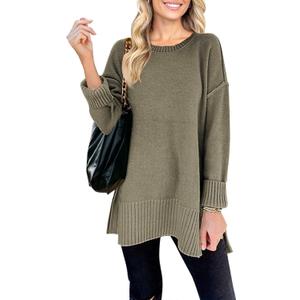 MEROKEETY Women's 2025 Fall Winter Oversized Pullover Sweater Casual Loose Crew Neck Long Sleeve Side Split Jumper Tops (Medium, Green)