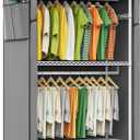 LEHOM G1C Heavy Duty Clothes Rack with Cover, Rolling Garment Rack for Hanging Clothes, Portable Closets with Oxford Fabric Cover, Freestanding Clothing Rack on Wheels (White+gray Cover, G1C)