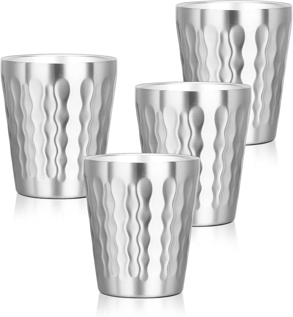 Offiper Stainless Cups, 10 oz Insulated Tumbler, 4 Pack Double Wall Unbreakable Stackable Water Tumblers Insulated Metal Cup Premium Drinking Glasses for Travel Camping Home Outdoor (fire diamond-patterned)