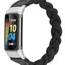 Wearlizer Compatible with Fitbit Charge 5 Bands for Women Cute Stretchy Braided Solo Loop Wristband Slim Soft Elastic Replacement Strap Accessories for Charge 5, Black XS