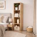 4 Cube Storage Organizer Wooden Bookshelf, 4 Cube Shelf Bookcase, Small Bookshelf Storage Organizer, Narrow Cube Storage Shelf for Bedroom, Small Bookshelf for Living Room and Office (4 Cube)