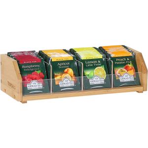 Small Bamboo Tea Bag Organizer Storage Holder for Tea Bags Wood Tea Box Containers Tea Rack Teabag Station Stand for Cabinet Countertop Office (1 Tier)