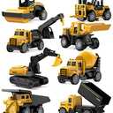 Geyiie 8 Pack Alloy Diecast Construction Vehicle Toy Set, Pull Back Trucks with Excavator Dump Truck Bulldozer Forklift, Durable Gift Toys for Toddlers Kids Boys & Girls