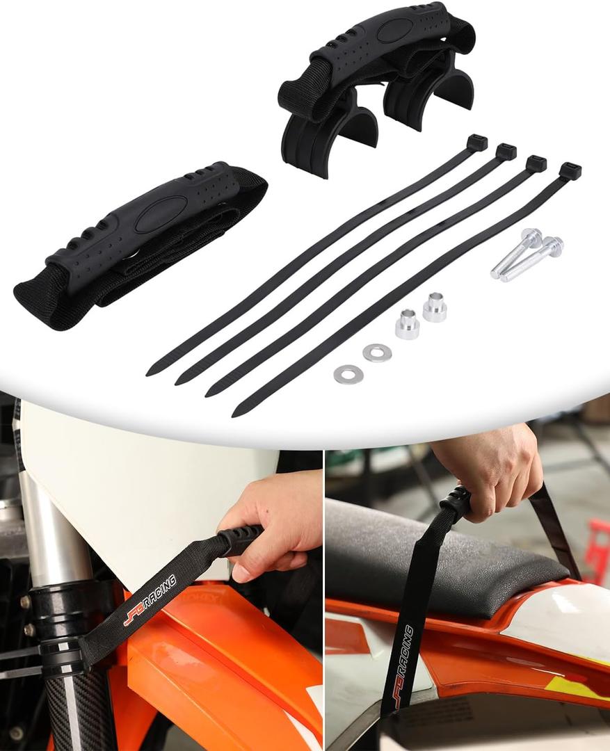 JFG RACING Motorcycle Front & Rear Rescue Lift Strap, Universal Adjustable Dirt Bike Pull Tow Straps Belt for Most Pit Dirt Bike Street Bike, BLACK
