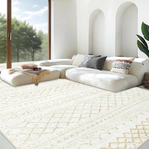 Area Rug Living Room Rugs 8x10 - Large Soft Boho Geometric Rug, Non-Slip Foldable Washable Rugs Non Shedding Morden Indoor Floor Carpet for Living Bedroom Office Dining Room (Beige,8' x 10')