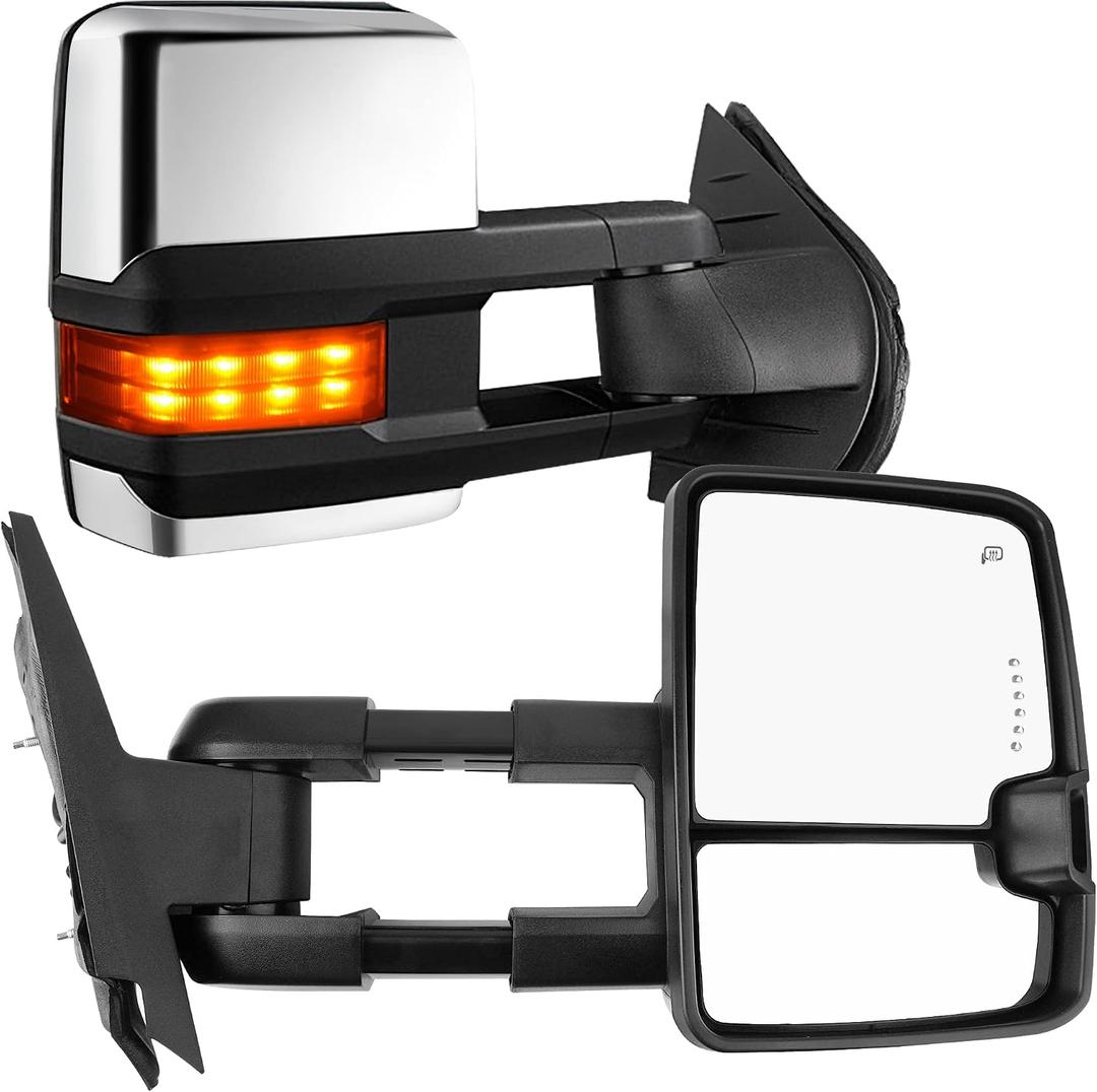 YITAMOTOR Towing Mirrors Compatible with Chevy GMC, Power Heated LED Arrow Signal Light Reverse Lights, Replacement for Silverado 2008-2013 Sierra All Models, Silverado 2007 Sierra New Body Style, passenger side