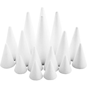 Bright Creations 16 Pack Foam Cones for Crafts - 4 Assorted Sizes for Trees, Holiday Decorations - Handmade Gnomes (White, 2.2-6 in)