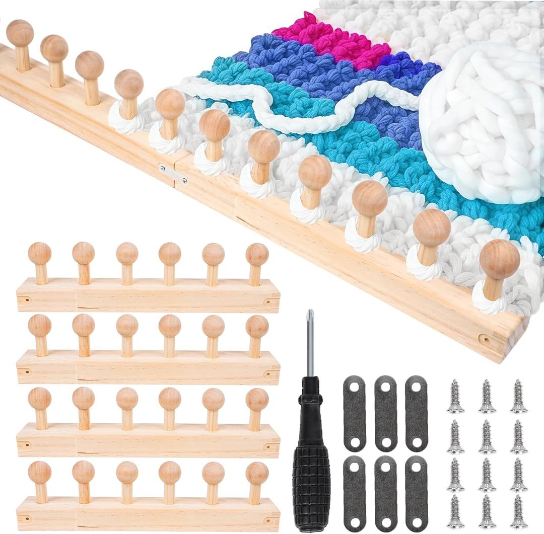 40" Chunky Blanket Loom for Beginners Wooden Round Chunky Knitting Loom with Anti-Slip Pegs, Pine Wood DIY Weaving Kit for Stress Relief, Parent-Child Craft, Gift Making & Elderly Hand Training