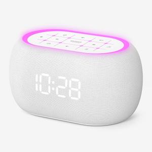 ANJANK White Noise Sound Machine Alarm Clock with Hi-Fi Bluetooth Speaker, 21 Soothing Sounds/7 Night Lights, 0-100% Dimmer/Sleep Timer/Volume Control, Soother for Adults Kids Sleeping, Bedroom, White