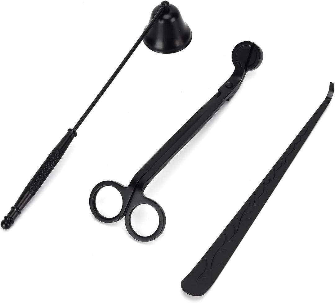 3PCS 3 in 1 Candle Accessory Set,Candle Care Kit,Candle Snuffer Set,Candle Wick Trimmer Cutter Snuffer Extinguisher Wick Dipper Gift Supplies (Black)