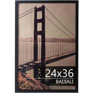 BAIJIALI 24x36 Picture Frame Black Wood Pattern with HD Plexiglass,Vertical Formats for Wall Mounting (Black, 1 Pcs)