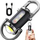 Rechargeable Keychain Flashlights, 800 Lumens EDC Mini Flashlights, COB Keychain Work Light Flashlights 7 Light Modes, Bright Mini Keychain Light for Walking, Searching and Hiking (1Pack, Black)