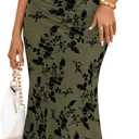 ZESICA Women's Sleeveless Floral Bodycon Maxi Dress 2026 Summer Ruched Mesh Wedding Guest Cocktail Party Dresses, L