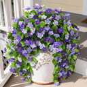 Artificial Fake Hanging Flowers for Outdoors, 2 Pcs Artificial Hanging Plants Outdoors Spring Summer Decor, UV Resistant Faux Violet Silk Flowers for Planters Front Door Yard Garden(Dark Orchid)
