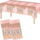 2PCS 100th Birthday Tablecloth Pink Rose Gold 100th Birthday Table Cover Happy 100th Birthday Decorations for Women Plastic Disposable 100th Birthday Party Supplies(54"x108")