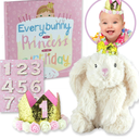 Birthday Bunny Gift Set for Baby, Toddler, and Girls Ages 1 2 3 4 5 - Includes Book, Bunny, and Princess Crown with Interchangeable Stickers for Years 1-9. Everybunny’s a Princess on Her Birthday!